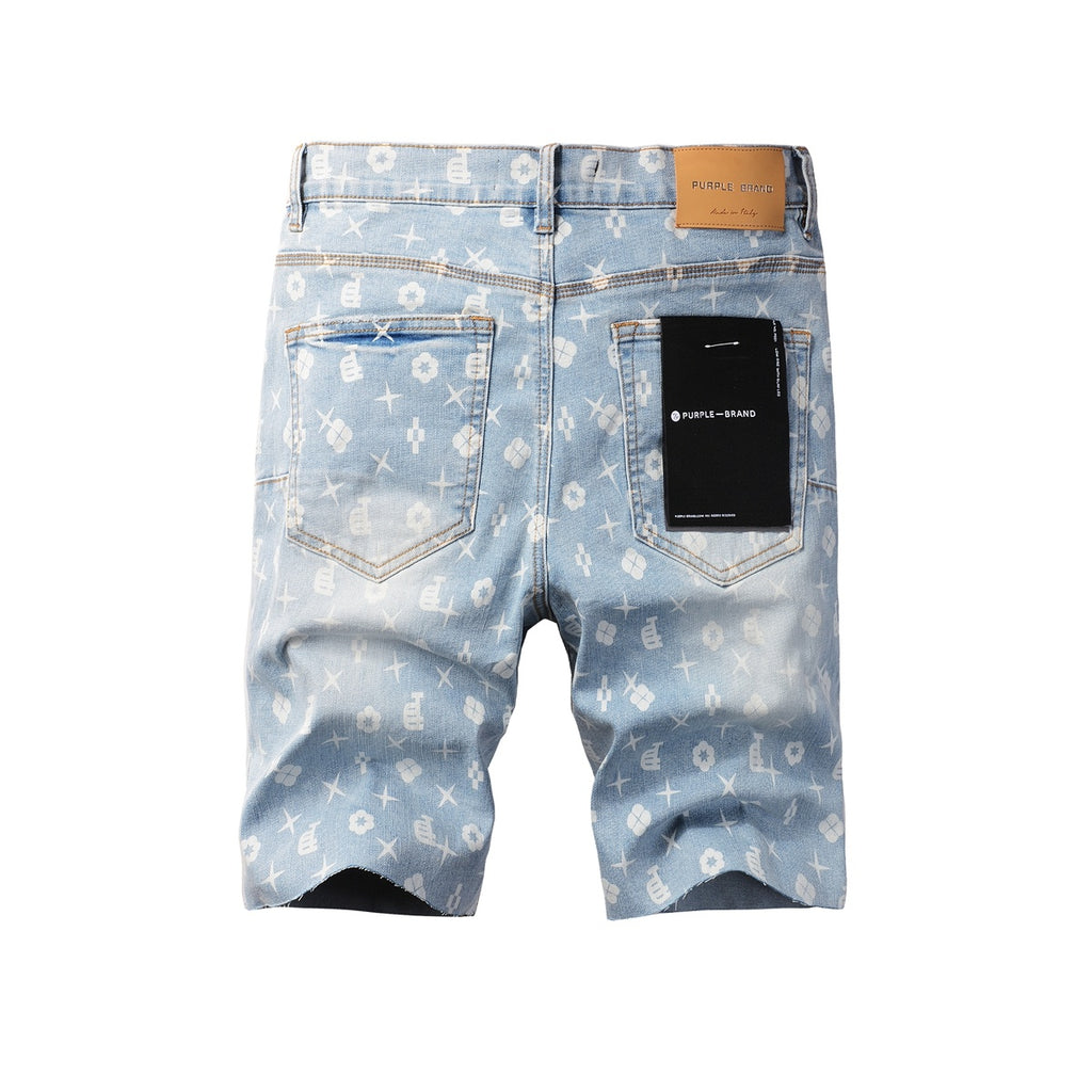 Cut Off Denim Shorts With Pattern