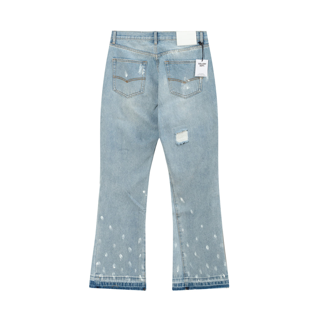 Blue Denim Distressed Flared Jeans