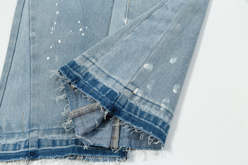 Blue Denim Distressed Flared Jeans