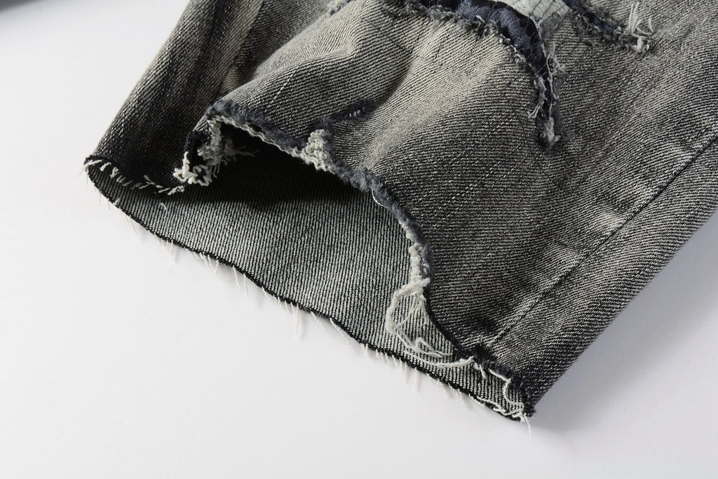 Black and Gray Distressed Shorts