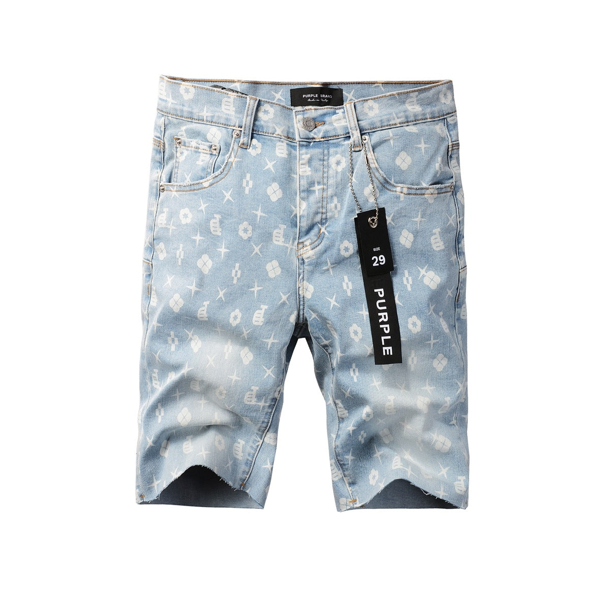 Cut Off Denim Shorts With Pattern