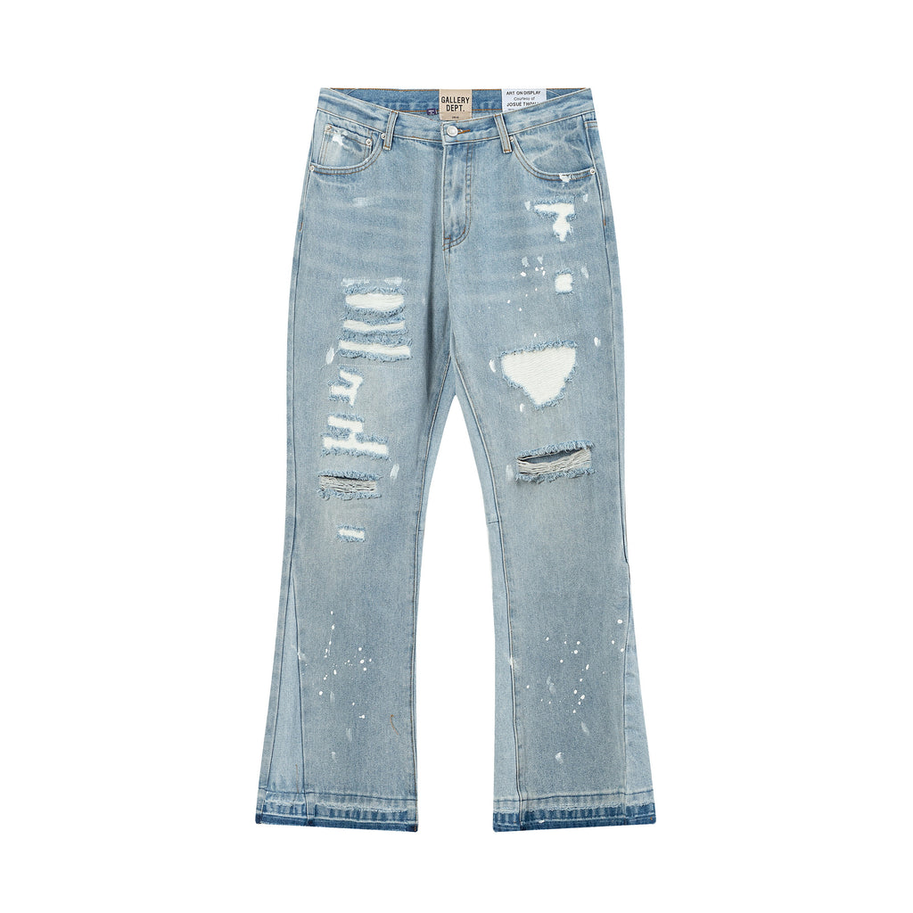 Blue Denim Distressed Flared Jeans