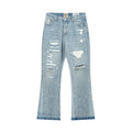 Blue Denim Distressed Flared Jeans