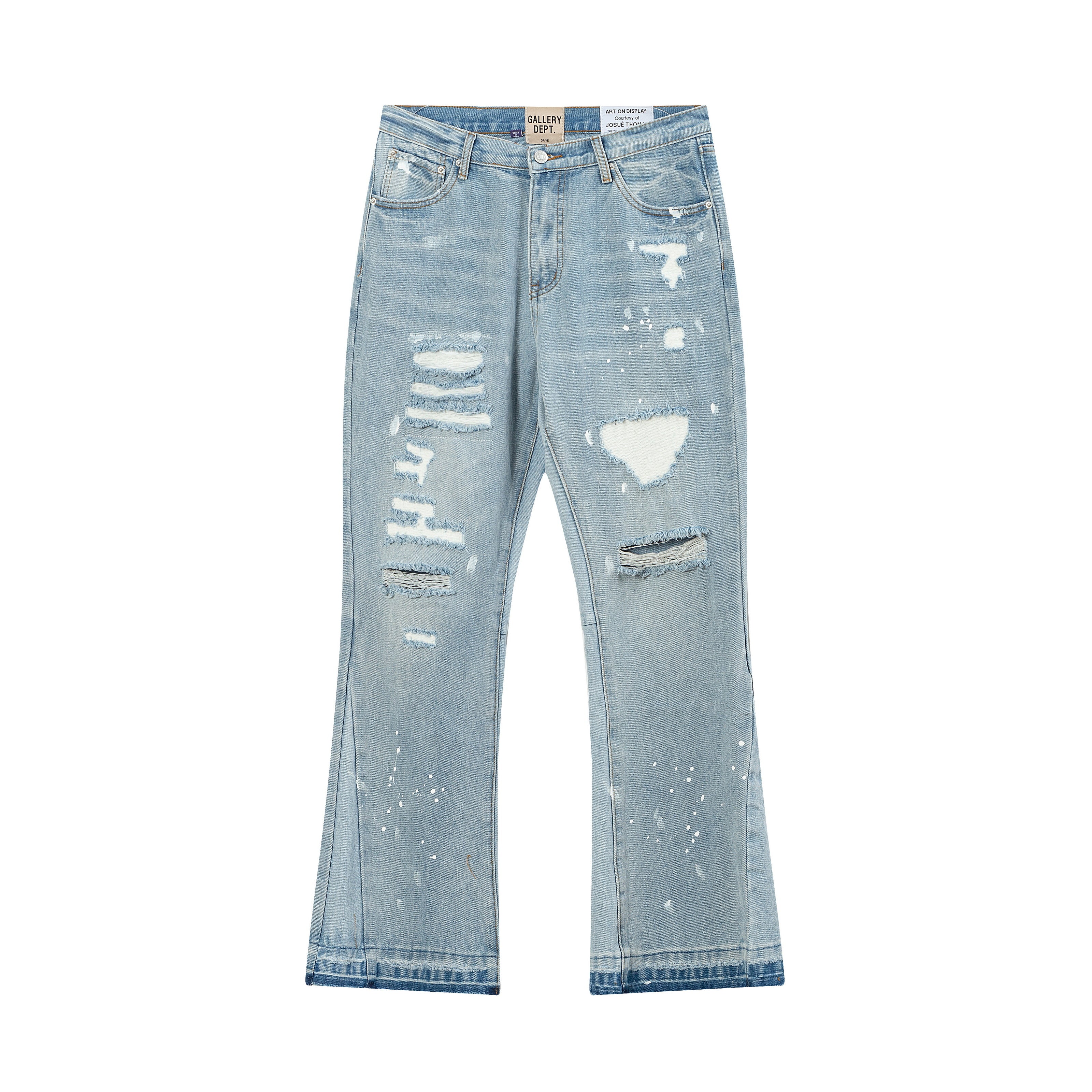 Blue Denim Distressed Flared Jeans