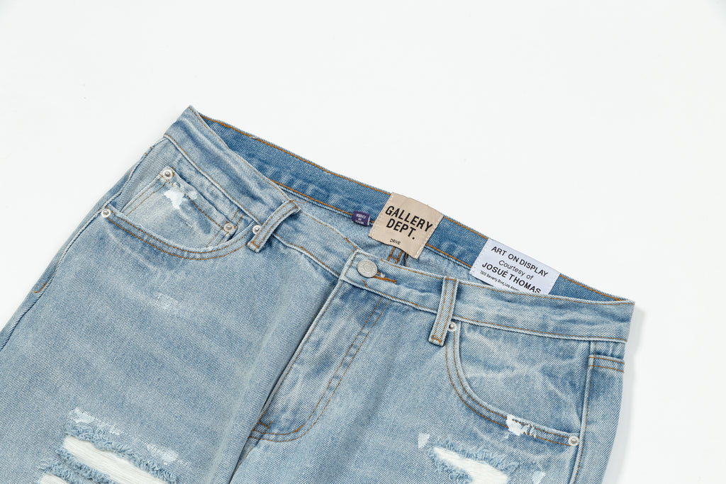 Blue Denim Distressed Flared Jeans